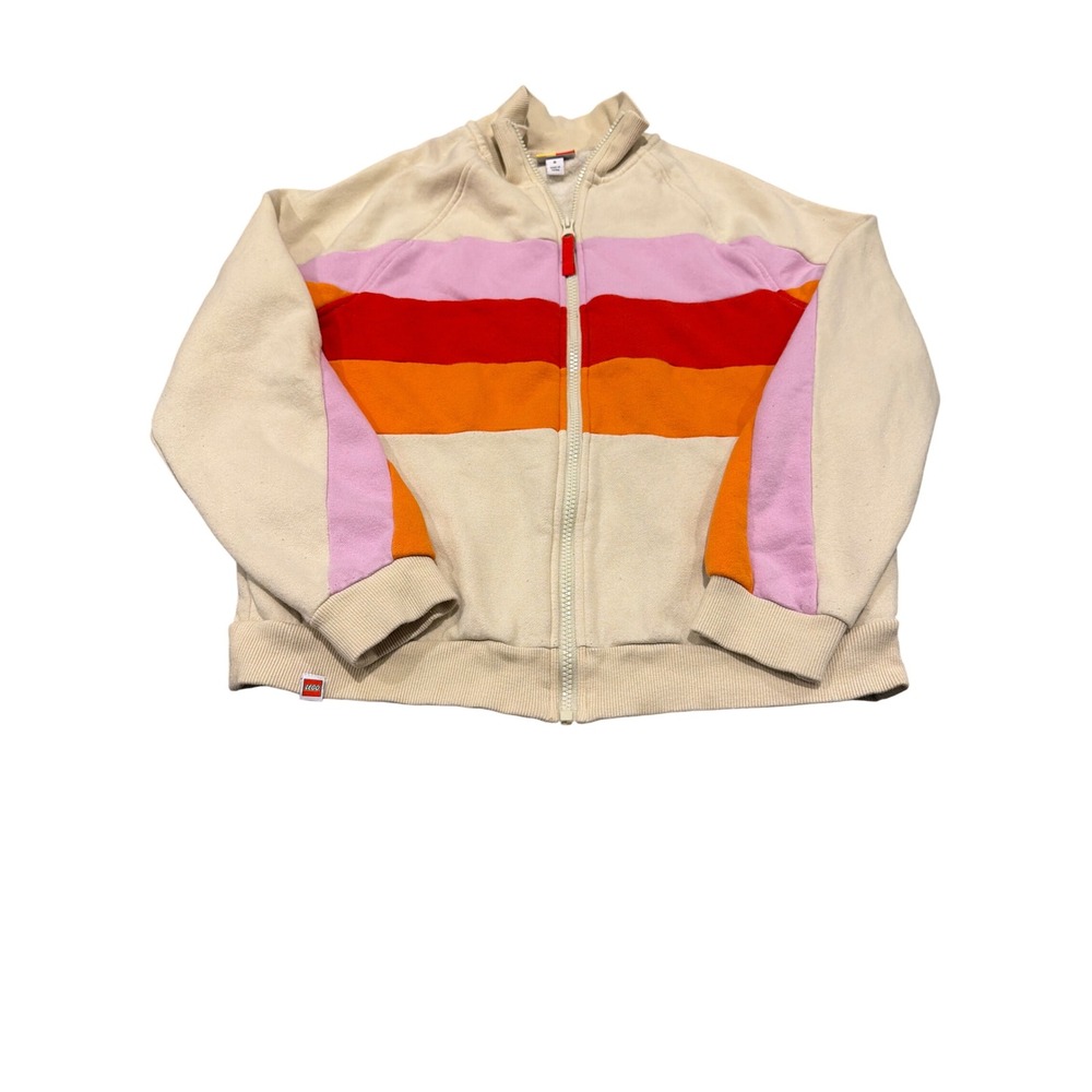 Lego x Target Women Striped Full Zip Sweatshirt Cream Pink Orange Small
